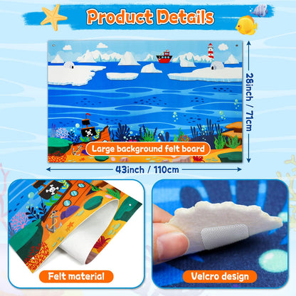 Taika 70 Pcs Ocean Felt Story Board Set, 43x28 inch Interactive Felt Story, Fuzzy Flannel Board, Preschool Storytelling, Classroom Educational Learning Play Kit, Interactive Teaching Kit
