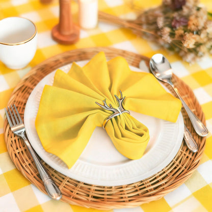 MEANMOY Yellow 210GSM Cloth Napkins Set of 12 - Washable & Reusable 17x17 Inch Napkins with Hemmed Edges in Wrinkle Free Polyester Fabric for Dinners, Weddings, Parties, Banquets & Everyday Decor