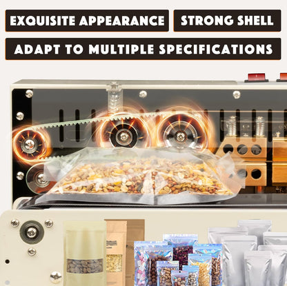 U.S. Solid Continuous Bag Band Sealer Tabletop Sealing Machine, Automatic Horizontal Band Sealer with Digital Temperature Control for 0.02-0.08mm PVC Bags Films Stamp Coding 110V