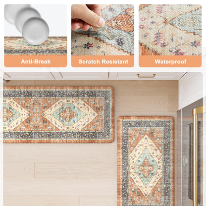 KIMODE Anti Fatigue Kitchen Mat for Floor, Boho Orange Kitchen Rugs Sets of 2, Cushioned Kitchen Floor Mats, Fall Kitchen Rugs Non Slip for Halloween Sink Laundry Desk Home 17"x47"+17"x29"