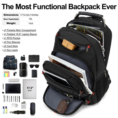 Boavan Laptop Backpack for men, 15.6 inch Laptop Bag with USB Port, Waterproof Travel Work Backpack Purse, Anti-Theft Teacher Nurse Doctor Casual Bookbags Office Business backpack，Black