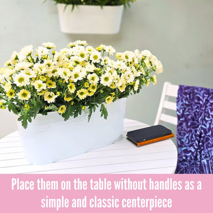 LaLaGreen Bundle- 2 Pack, 15 Inch White Metal Pot + 4 Pack, 12 Inch Geometric Self Watering Pot Modern Flower Vase Vessel Home Vertical Wall Mount Garden Window Rail Box Herb Plant Bucket Garden Decor
