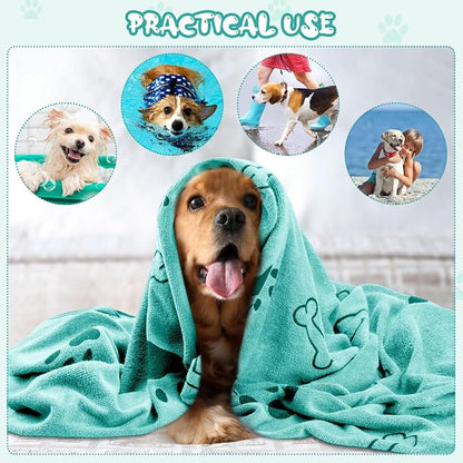 Tatuo 22 Pcs Dog Towels for Drying 20 x 40 Inch Pet Bath Towels Absorbent Microfiber Towel Quick Drying Puppy Bathing Supplies for Small Medium Large Dog Puppy Cat(Teal,Bone Pattern)