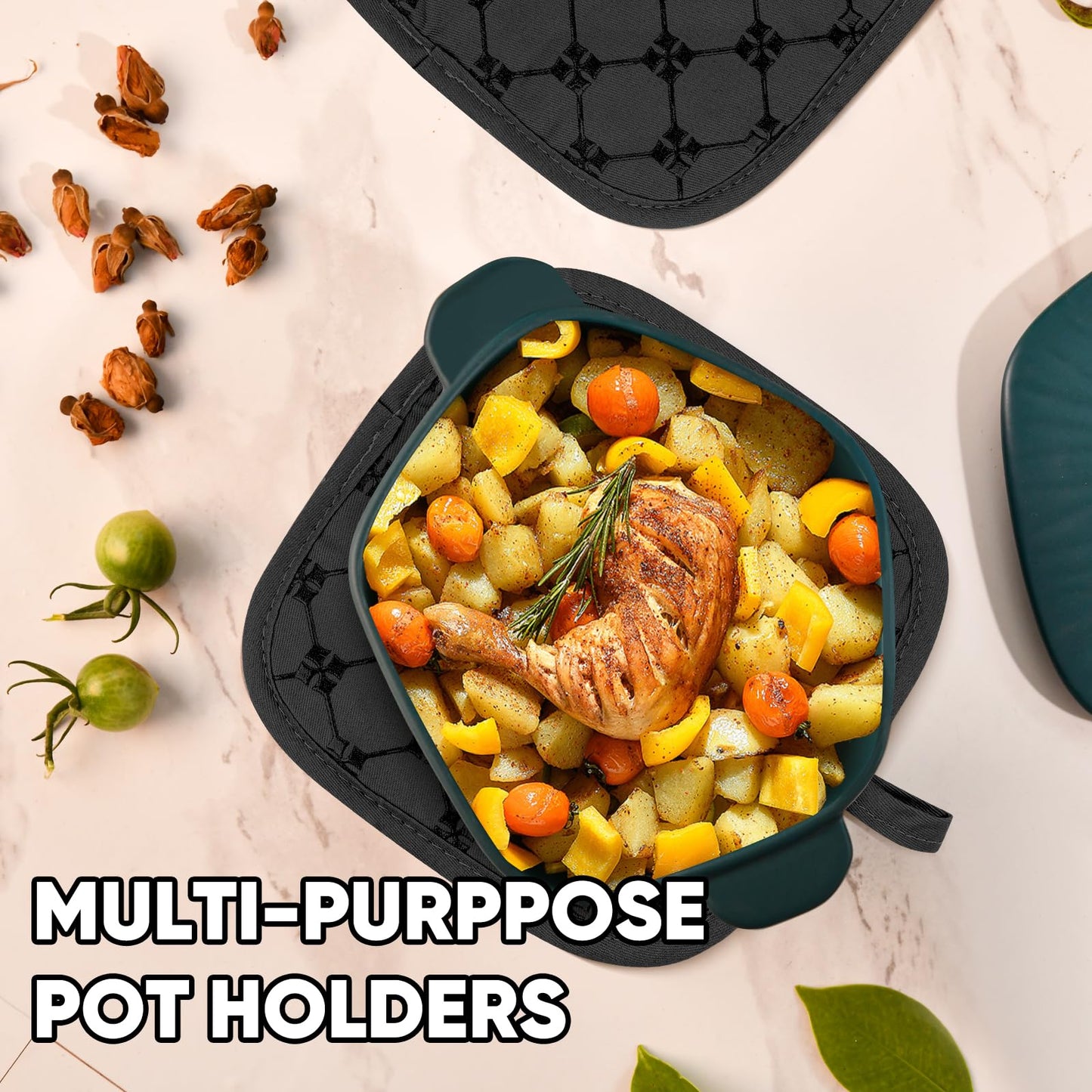 Oven Mitts Kitchen Towels Dishcloths with Pot Holders Sets 12PCS, Dish Towels Sets, Oven Gloves Pot Pads Heat Resistant 500 Degrees with Non-Slip Silicone Surface for Cooking Baking Grilling Black