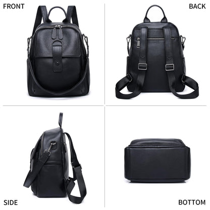 Wesccimo Genuine Leather Backpack Purse For Women Black Real Soft Leather Travel Convertible Ladies Shoulder Bag