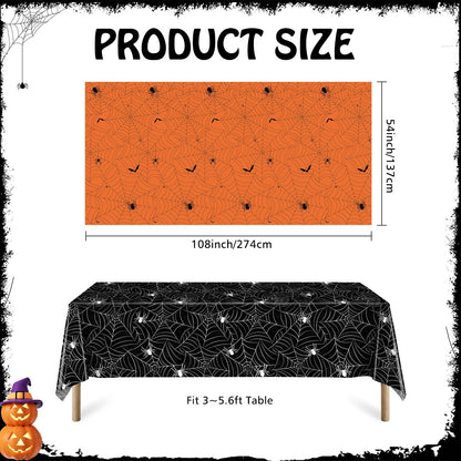Sundonix Halloween Tablecloth Plastic Disposable - Table Cloth Cover Party Decorations for Rectangle Tables Black Spider Web Purple Orange 54x108 Inch(3 Pack)