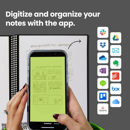 Rocketbook Core Reusable Spiral Notebook, Letter Size 8.5x11, Navy Blue - Lined Pages, App-Connected, Erasable, Durable Cover, Ideal for School, Work, and Creative Projects