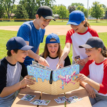 Ice Cream Drip Pattern Baseball Card Binder Waterproof Trading Card Binder Portable Collector Cardholder Album Case Gifts Baseball Cardholder for Boys Sports Game Supplies (440 Pocket,Blue)