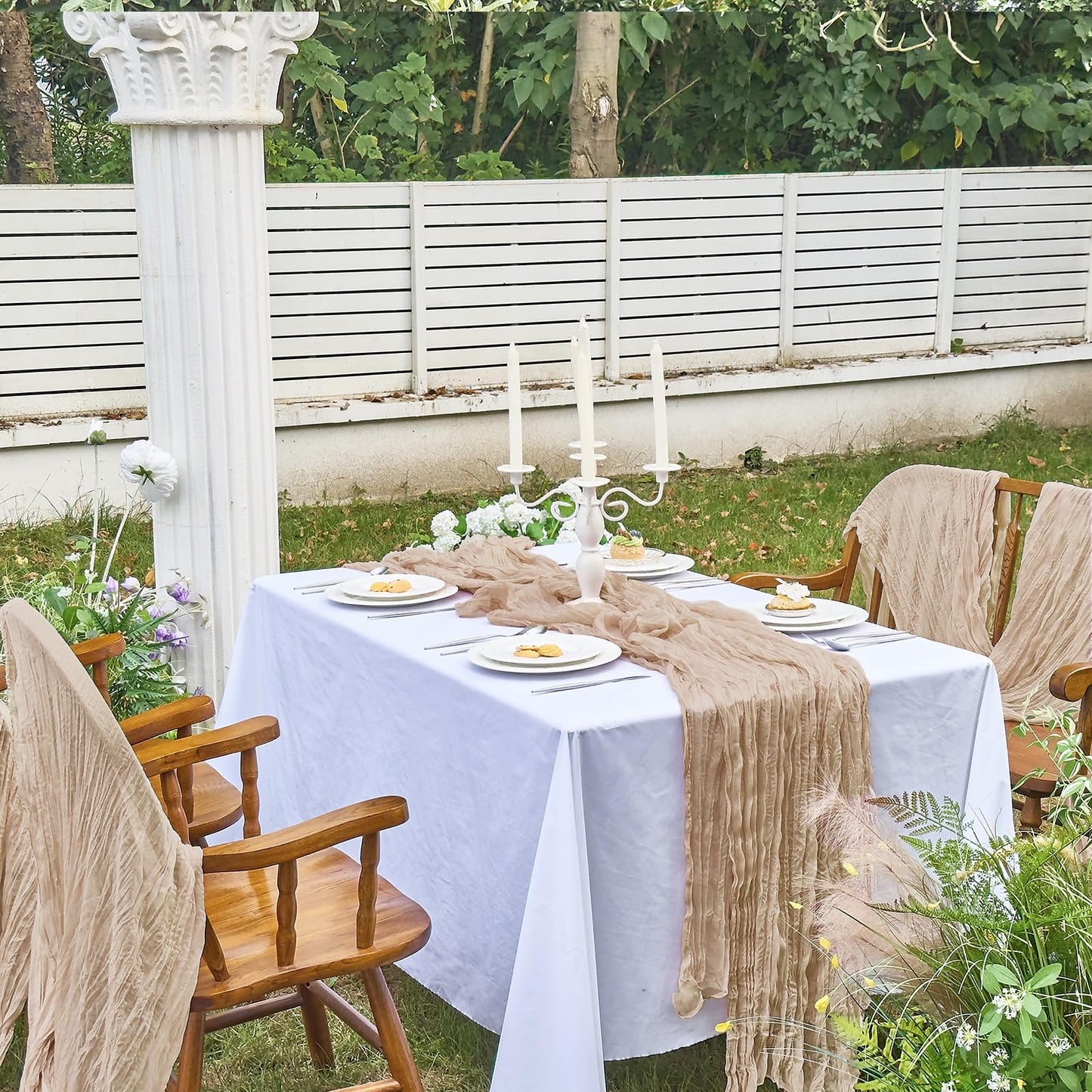 IVAPUPU 2 Pcs Cheesecloth Table Runner - 10ft Nude Boho Gauze Cheese Cloth Table Runners for Baby Shower Decorations Wedding Party Summer Garden Farmhouse