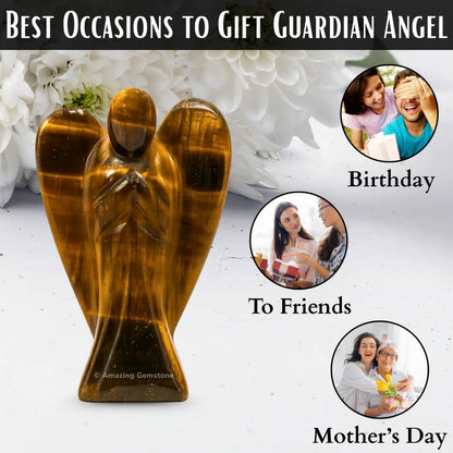 Amazing Gemstone Tiger Eye Angel - Tiger Eye Crystal Angel and Pocket Guardian Angel Crystal Figurines (1.5 inches)