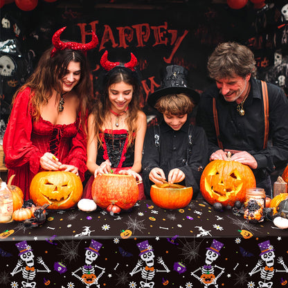 OQOQ Halloween Tablecloth (3 Packs, Black), 108x54 Inches Halloween Plastic Table Cloth Disposable Party Favors Pumpkin Boo for Outdoor Indoor Table Decor Backdrop Banner Party Supplies