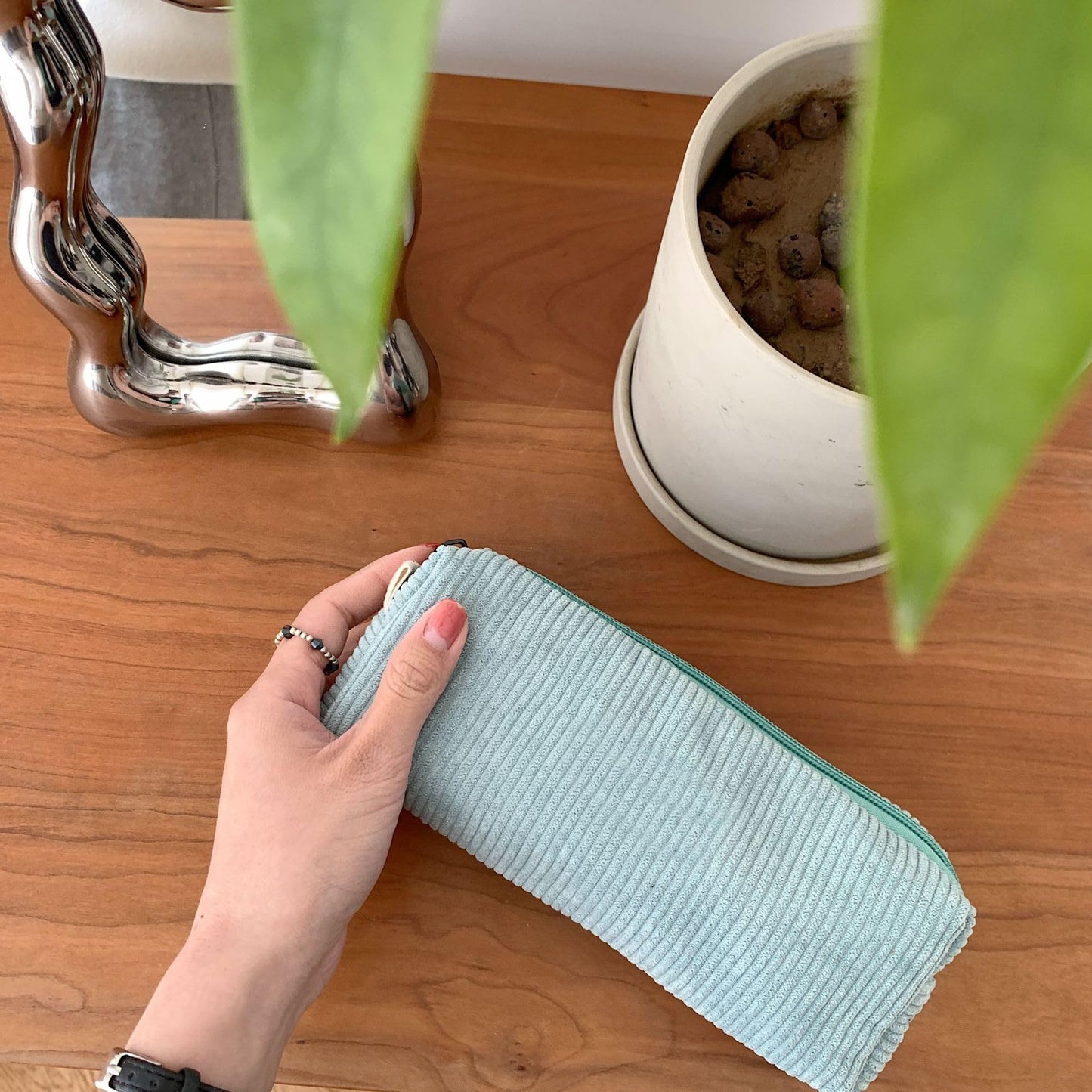 OZAOZ Cute Pencil Case Aesthetic Student Pencil Pouch Coin Pen Pouch Cosmetic Bag Office Stationery Organizer For Kids Teen School (Blue)