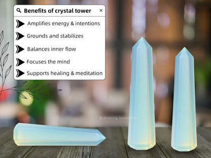Amazing Gemstone Opalite Crystal Towers ~ Natural Healing Crystal Point Obelisk for Reiki Healing and Crystal Grid (2" to 3" INCH)
