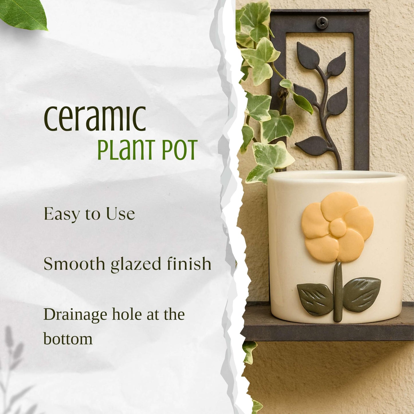 CERAMIQA Ceramic Succulent Planter Pot with Drainage Hole, Small 3 Inch Indoor Plant Pot, Cute 3D Floral Design, Mini Round Flower Pot for Cactus & Herbs, Decorative Planter for Home Office Desk