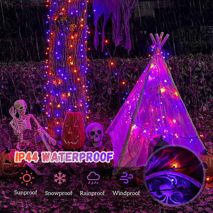 QITONG Orange and Purple Solar String Lights, 2 Pack Each 66ft 200 LED Halloween String Lights Outdoor Waterproof, 8 Modes Christmas Solar Twinkle Lights for Halloween Decor