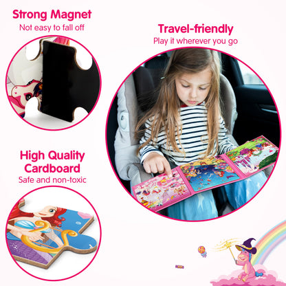 SYNARRY Unicorn Mermaid Princess Magnetic Puzzles for Toddlers 3-5 Girls, 20 Pieces Travel Puzzles for Kids Ages 4-6, Car Airplane Road Trip Activities Toys for 3 4 5 6 Year Old Girls Birthday Gifts