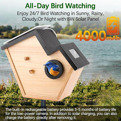Bird House with Camera, 4MP Smart Birdhouse Camera with Solar Powered, Birdhouse Cameras for Families, Motion Detection & 32GB SD Card, Watch Bird Nesting & Hatching in Real Time