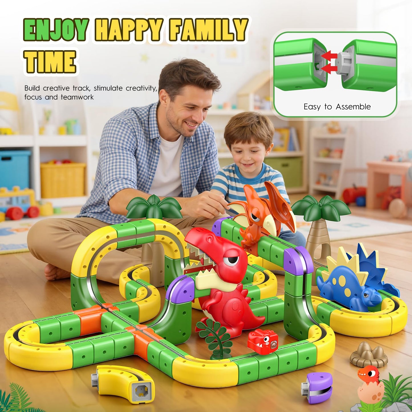 SnapGlowz Upgrade Magnetic Train Set: 188PCS 3D Infinity Racer Electric Train Set for Kids Flexible Cube Track Anti-Gravity Dinosaur Train Toys Gifts for 3 4 5 6 7 8-12 Year Old Boys Girls