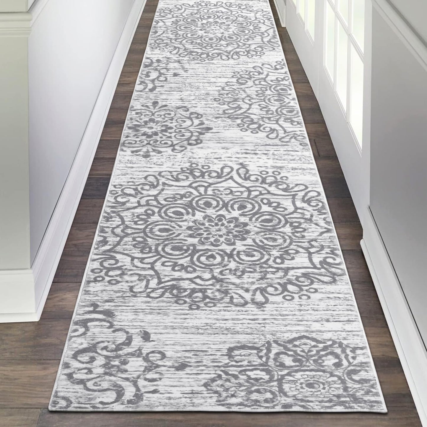 HEBE Hallway Runner Rug 2'x10' Washable Vintage Distressed Area Rugs Non Slip Laundry Rug Runner Boho Floor Carpet Runners for Hallways Entryway Laundry Room Kitchen Bathroom
