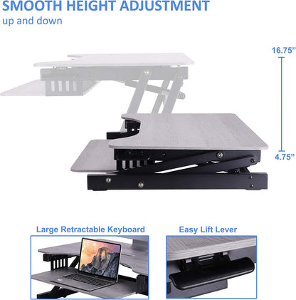 Rocelco 32" Height Adjustable Standing Desk Converter with Anti Fatigue Mat Bundle - Slide Out Retractable Keyboard Tray - Sit Stand Up Dual Monitor Riser - Computer Workstation - Gray (R ADRG-MAFM)