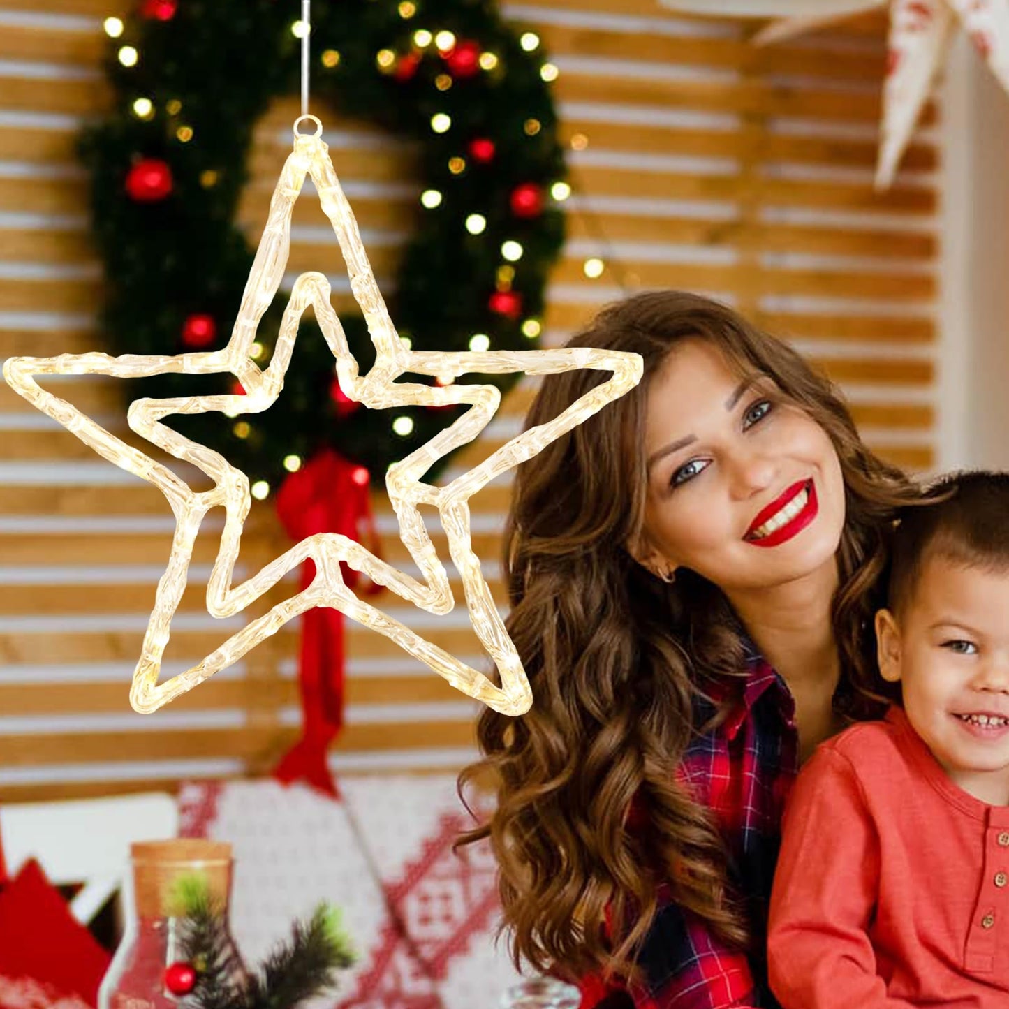 JOINTWIN Acrylic Christmas Star Light 13'' Window Light with 30 Warm White LEDs Battery Powered Timer Festive Christmas Decoration Waterproof for Indoor and Outdoor