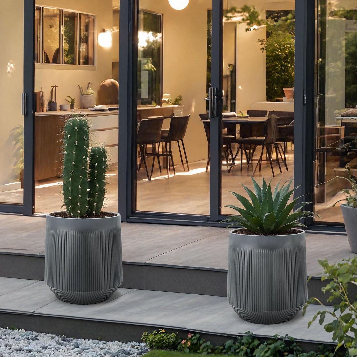Yaghpy Plant Pots，Set of 2 Plastic Large Pots for Indoor Plants,Flower Pots Outdoor Planters with Drainage Hole and Seamless Saucer,(Gray 12Inches)