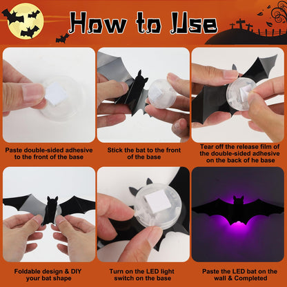 DR.DUDU 36 Pack Halloween Bats Wall Decor 3D Bat Stickers