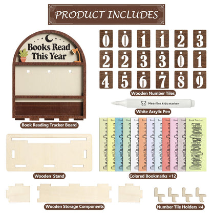 Books Read This Year Counter with 12Pcs Bookmarks, Wooden Reading Tracker Sign for Home Library Decor, Personalized Book Counter Sign Bookshelf Decor, Book Lover Gift for Bookclub Stocking Stuffers