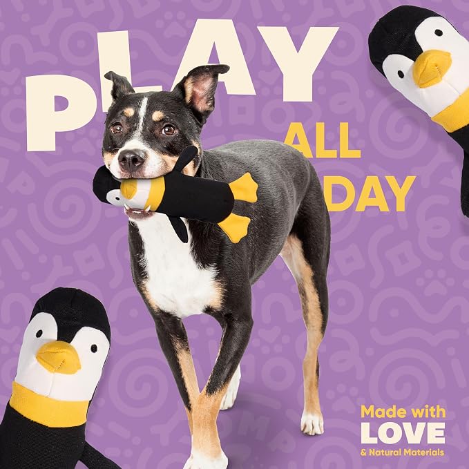 Yomp Penguin Dog Toy – Durable Stuffed, No Squeaker Dog Toys with Natural Canvas and Crinkle Paper – Interactive Stuffed Animal for Dogs (Waddles)