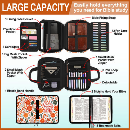 IBOVODI Autumn Flower Bible Cover Case for Women, Boho Cute Large Church Bible Bag Books Carrying Case with Shoulder Strap and Handle Zipper Pocket, Bible Study Supplies Journaling Kit Christian Gifts