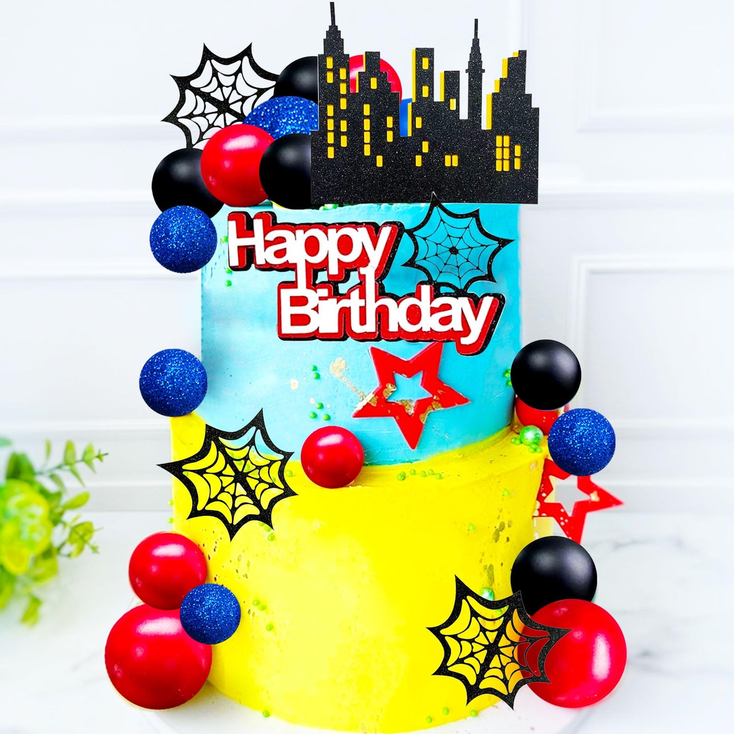 48Pcs Superhero Birthday Cake Decoration Superhero Party Favors Cupcake Cake Decoration Spider Cake Decoration