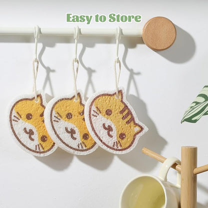 JOYMOOP Cartoon Kitchen Sponge, Cellulose Sponges for Cleaning, 4 Pack Non-Scratch Sponges for Dishes, Reusable Sponge for Household Cleaning - Kitten Pattern