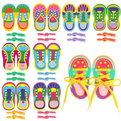 Capoda 9 Sets Lacing Cards Shoes Educational Threading Toy for Wooden Lacing Card Toys with Colorful Threads for Develop Imagination Early Education and Learning Activity(Shoes)