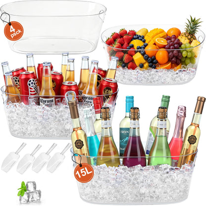 4 PCS Ice Buckets for Parties, 15L Large Ice Bucket, 4 Gallon Champagne Bucket with Scoops, Beverage Tub Mimosa Bar Supplies for Champagne, Beer, Cocktail