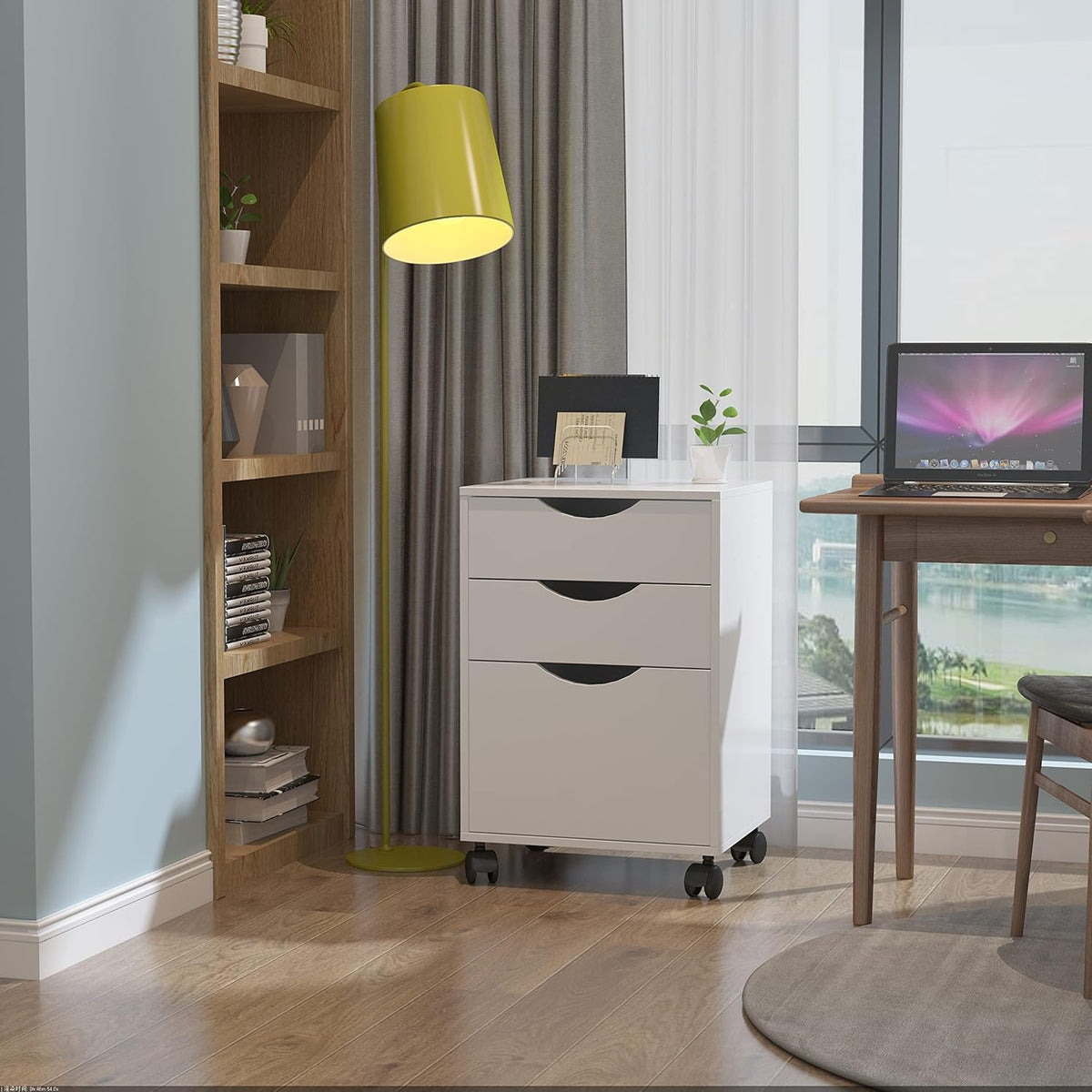 QDSSDECO 3 Drawer Mobile File Cabinet, Rolling Vertical Filing Cabinet fits A4, Legal Paper and Letter Paper for Home Office, White
