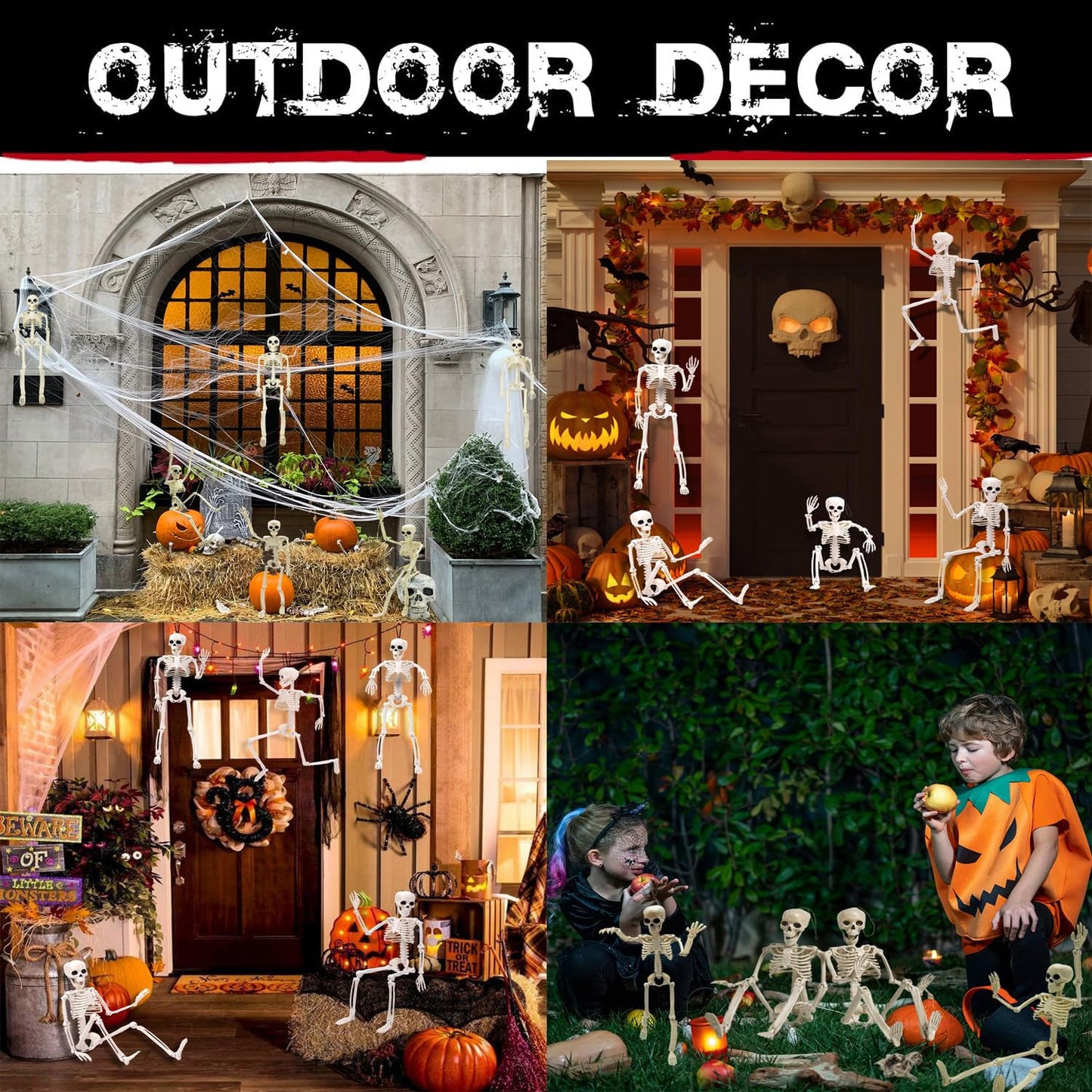 LIYUANBAIHUO 5 PCS Halloween Skeletons,16" Halloween Full Body Hanging Skeleton with Movable Posable Joints,Posable Skeletons for Graveyard Decorations, Spooky Scene Party Favors