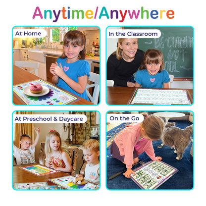 Tot Talk Early Learning Educational Placemat 4-Pack for Kids – Made in USA – Uppercase ABCs Alphabet, Lowercase ABCs, Numbers and Shapes – Durable, Double-Sided, Waterproof, Wipeable Learning Mats