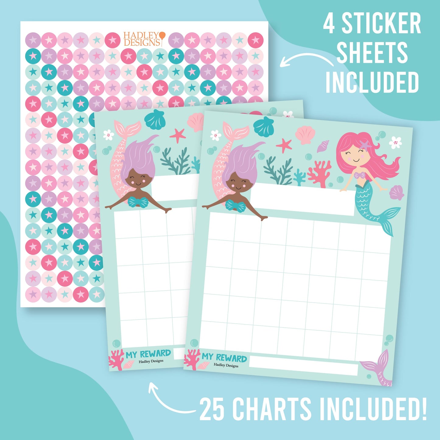 Sticker Chart for Kids Behavior at Home & Classroom - 25 Reward Chart for Kids Incentives, Gold Star Sticker Sheets, Mermaid Incentive Charts for Classroom Must Haves