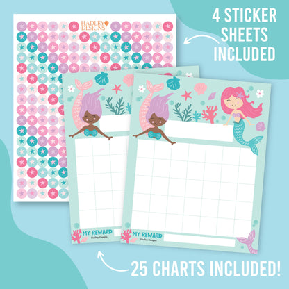 Sticker Chart for Kids Behavior at Home & Classroom - 25 Reward Chart for Kids Incentives, Gold Star Sticker Sheets, Mermaid Incentive Charts for Classroom Must Haves