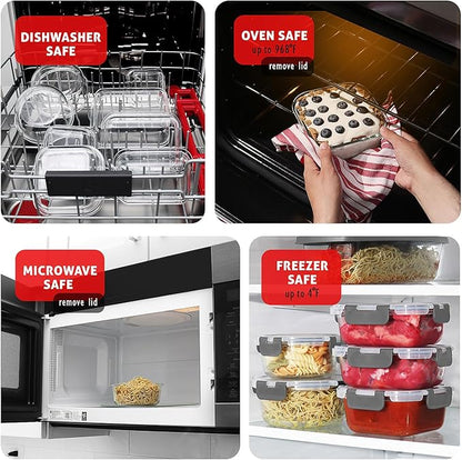 Nestl 48pc Glass Storage Containers with Lids, 24 Glass Food Storage Containers with 24 Airtight Lids for Pantry & Kitchen, Meal Prep Containers for Lunch, Oven Microwave & Dishwasher Safe, Gray