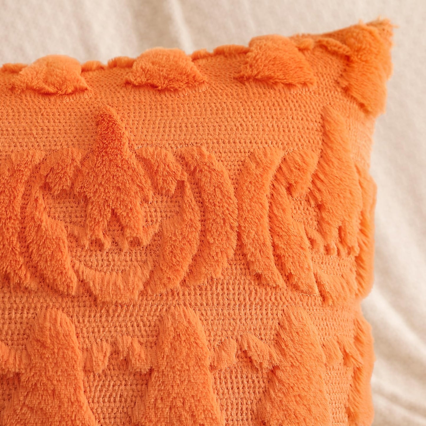 Artscope Halloween Pillow Covers 18 x 18 Set of 2 Decorative Ghost Holiday Pumpkin Throw Pillow Cases Soft Plush Faux Fur Couch Cushion Case for Farmhouse Halloween Sofa Bed Room Home Decor-Orange