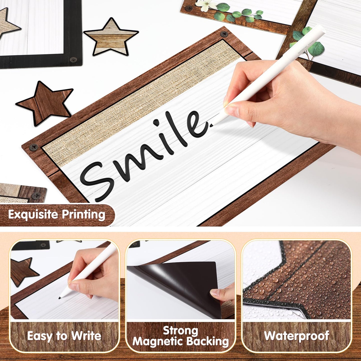 Trandraft 16 Pcs Magnetic Write Wipe Organization Chart Classroom Dry Erase Labels Learning Objectives Board for Whiteboard Goals Targets Classroom Teaching Supplies(Farmhouse)