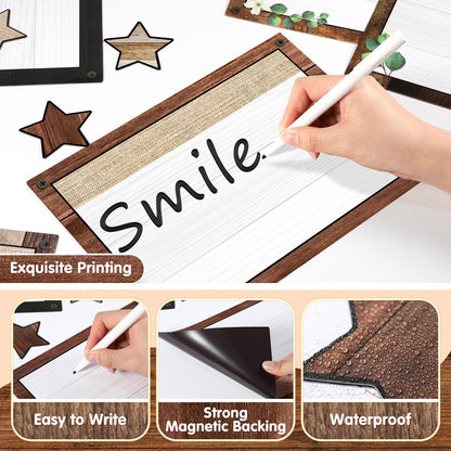 Trandraft 16 Pcs Magnetic Write Wipe Organization Chart Classroom Dry Erase Labels Learning Objectives Board for Whiteboard Goals Targets Classroom Teaching Supplies(Farmhouse)