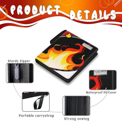 Trading Card Binder 4 Pocket, Card Binder 400 Pockels Card Book Holder Cards with 50 Removable Sleeves, 3-RingZip Design MTG/TCG/Sport Collectible Trading Card Albums Gifls for Boys and Girls (Fire）