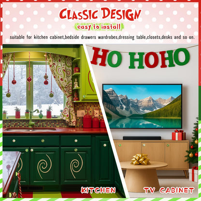 Fumete 12 Pieces Christmas Green Cabinet Knobs Covers Cute Green and Red Drawer Knobs Table Dressing Cupboard Wardrobe Closet with Screws for Holiday Winter Christmas Decor, 1.1 Inches/ 28 mm