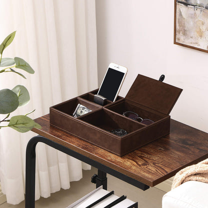 BEWISHOME Mens Valet Tray for men, Nightstand Organizer, Dresser Organizer, Catch All for Mens AccessoriesFaux Leather,Brown SSH06Z