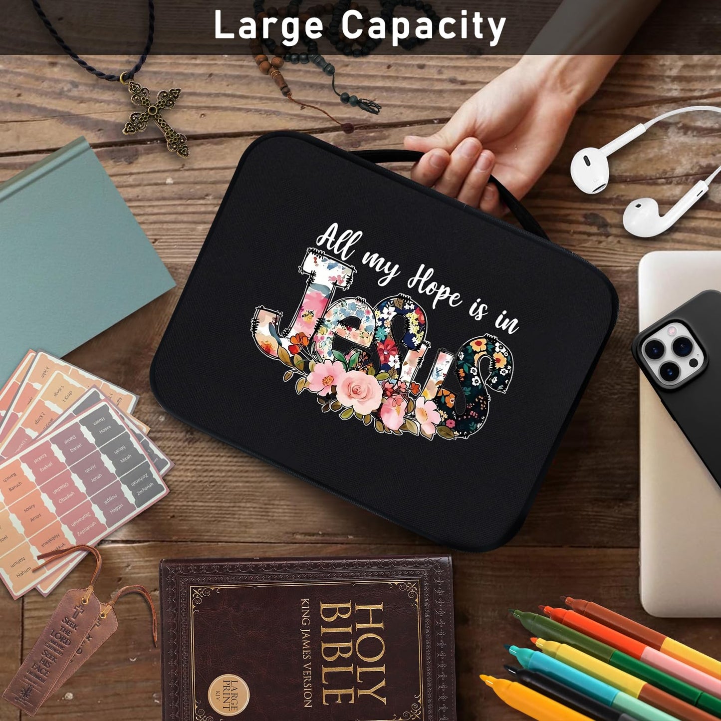 Bible Bags for Women Bible Study Supplies Book Covers with Zipper for Journaling, Bible Cover Case for Men, Organizer Tote Carrying Case with Strap Church Bags for Woman