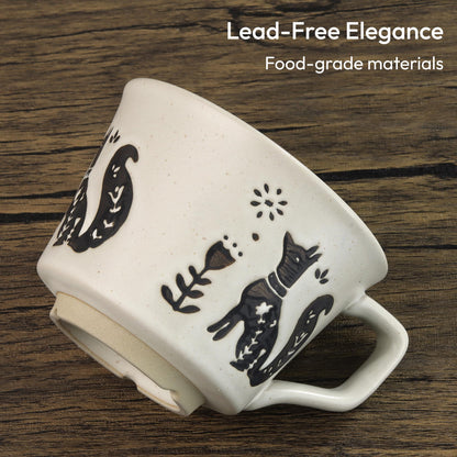 LINVIA Ceramic Coffee Mug, 11 oz Small Novelty Unique Teacup with Handle, Stoneware Cup for Tea Mocha Latte Cappuccino (Fox)