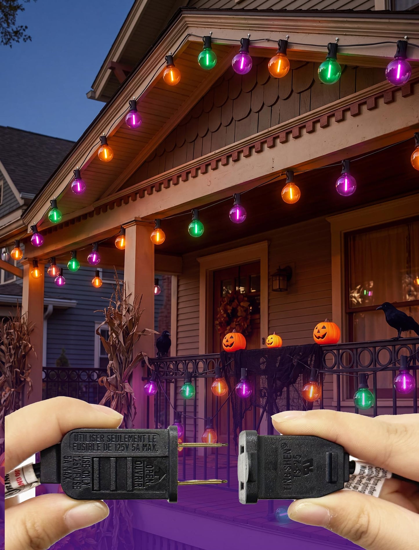 LED Outdoor String Lights 25Ft Orange Purple and Green Halloween Lights Outdoor with 27 Shatterproof LED Globe Bulbs, Connectable Halloween Decorations Lights for Home Patio Garden Christmas Party