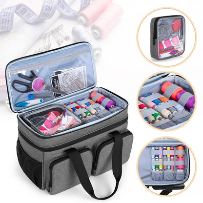 BAFASO Large Sewing Organizer Bag with an Individual Pouch and Detachable Dividers, 2 Layers Sewing Storage Bag for Sewing Supplies, Gray